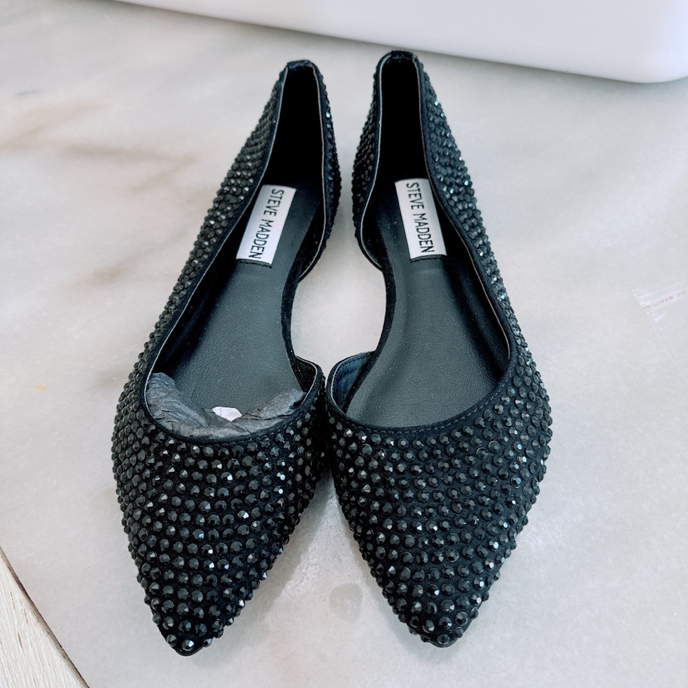 Steve Madden Women’s ballet rhinestone black flat/NWOB